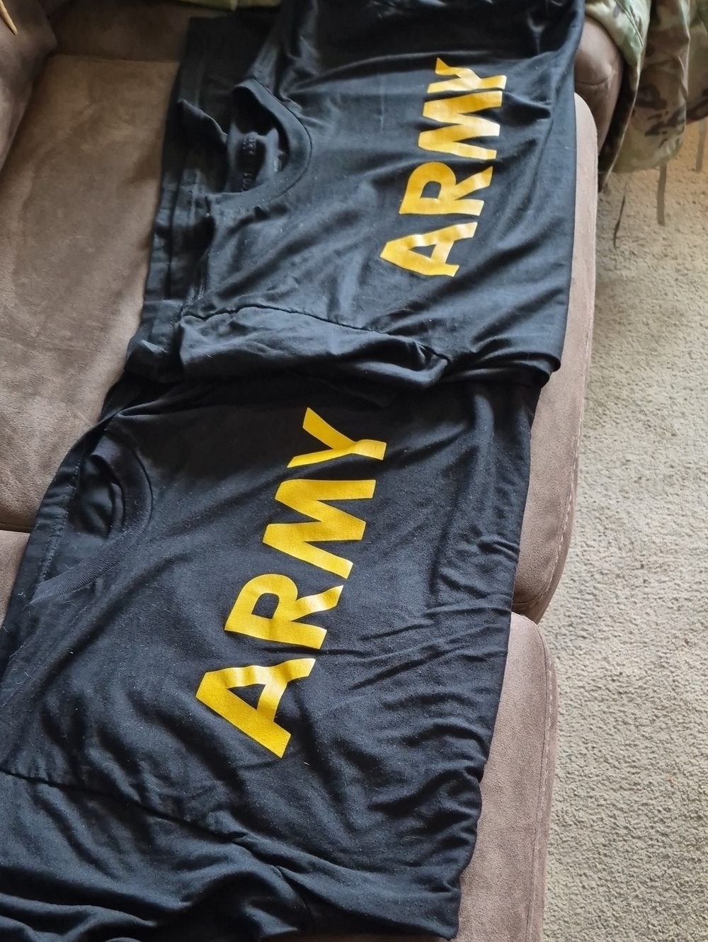 2-Black ARMY Graphic Tee with Yellow Lettering Army Issued Medium
